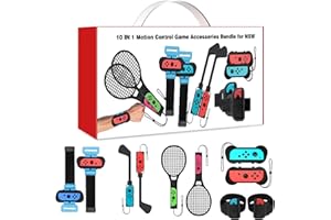 GOYERRNES Switch sports accessories bundle,10-1 accesorios para Nintendo Switch:raqueta de tenis,palo de golf,correa de muñeca para bailar y correa para las piernas,mango compatible con el mando Joy Con