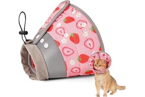 Avont Cat Cone Collar Soft, Adjustable Foldable Recovery Collars to Stop Licking After Surgery for Small Dogs, Puppies and Kittens, Elizabethan Neck Cone of Shame Alternative -Strawberry(M)