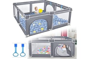 LZQ Playpen, Baby Playpen, Baby Fence Protective Gate with Non-Slip Base, Breathable, Stable Barrier, Play Fence, Activity Centre for Children, Dark Grey (127 x 127 x 68 cm)