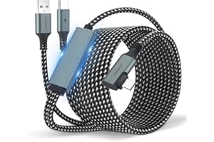 aceyoon Cavo Link con Porta di Ricarica 6M Compatibile con Meta Quest 3S/3/2 e accessori Pico 4, Cavo di Ricarica VR USB 3.0 a USB C in Nylon a 90 Gradi per Visori VR e PC da Gaming