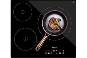 Cecotec Placa de Vitrocerámica 3 Fuegos Bolero Squad V 3001 Potencia Máximo 5700W con 9 Niveles de Potencia, Control Táctil, Programable, Detector de Sartenes, Diámetro 16-20-30cm