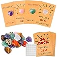 Valentines Day Cards Gifts for Kids, 24 Pack Valentines Cards with Heart Shape Crystals, Valentine's Day Gifts Exchange Card for Boys Girls, Acrylic Gemstones Classroom School Party Favors for Kids St
