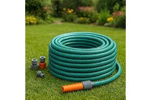 BURAKH 15M/20M/30M/50M Garden Hose Pipe PVC Water Spray Reinforced Heavy Duty Portable Outdoor Hosepipe + Fittings (15 Metre (50 Ft))