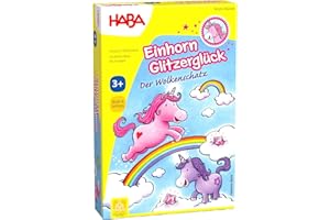 HABA Einhorn Glitzerglück: Der Wolkenschatz – Würfel- & Sammelspiel mit 60 Glitzerkristallen für 2-4 Spieler ab 3 Jahren, Geschenk für Einhorn-Fans – 2011190001