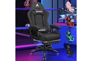 ALFORDSON Silla Gaming, Asiento Gaming con Soporte Lumbar de Masaje, Sillón Giratorio Ergonómico con Reposacabezas, Altura Regulable, Tela de Lino, Gris Oscuro