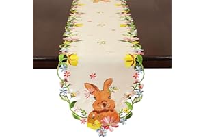 Grelucgo Embroidered Easter Bunny Table Runner (14 x 68 inch)