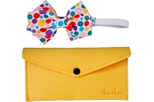 MeiMei Multicolor Spot Dot Yellow Circle Bow Tie – Handmade 4x2.5 inch Self-Tie Bowtie with Felt Bag, Boys & Men Formal Accessories for School Events, Costumes & Parties, 1 Piece (Spot 2, Bowtie)