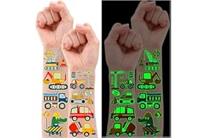 Leesgel Luminosos Tatuajes Niños con Vehículos de Construcción Camiones, 12 Hojas Pegatinas Infantiles para Construcciones Tema Fiesta Suministros Juguetes Regalos, Piñata Detalles Cumpleaños Niños