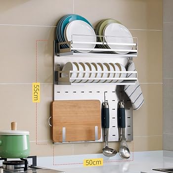 Égouttoir à Vaisselle Mural Pliable Inox - 5 Crochets Inclus, Avec Bac Récupérateur - 3
