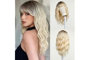 Esmee Lange Gewellte Ombre Blonde Perücke für Frauen Natürliches Synthetikhaar Hitzebeständige Perücken mit Fransen