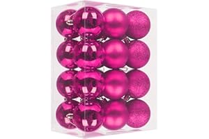 ATB-Foger 24 Christmas Hanging Ball Glittering Xmas Tree Decorations 3 cm Christmas Baubles for Holiday, Wedding, Party, Home, Festival, Decorations（Rose Red）