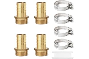 Josaton Brass Barb Hose Fitting 3/4” Male x 3/4” Barb (19mm), Hose Barb with Hose Clamp 4 Set Hose Barb Fittings for Air Water Fuel
