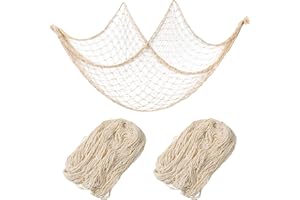 LIQWEI 2 Pack Natural Fish Net Decorations for Party, Natural Cotton Hawaiian Party Fishing Net Decorative, Nautical Themed Cotton Fishnet Under The Sea Pirate Ocean Beach Halloween Decor