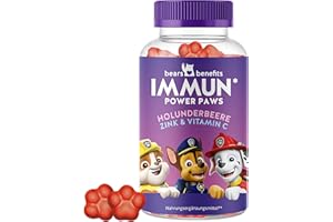 ‎BEARS WITH BENEFITS PAW Patrol Kinder Vitamin Gummibärchen ab 4 Jahren - Vitamin C und Zink - 2 Monatsvorrat - für die Erkältungszeit - Bears with Benefits