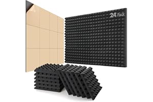 KUCHOOW Paneles Acusticos Adhesivos, 24 Piezas Espuma Acustica, 30 X 30 X 5cm, Insonorizacion Acustica Pared, Acoustic Panel para Gaming, Podcast, Studio