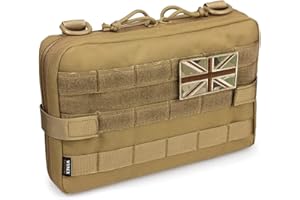 WYNEX Tactical Molle Admin Pouch, Upgrade Material Semi-Hidden Zipper & 1000D Tough Nylon EDC Utility Pouches Tools Bag EMT Utility Map Pocket, IFAK Pack Include UK Flag Patch