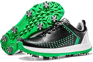 LZQPEARL Men's Golf Shoes, Water Resistant Extra Wide Fit Casual Sneakers, Unisex Non Slip Leather Spiked Trainers for Golf Training and Professional Sports