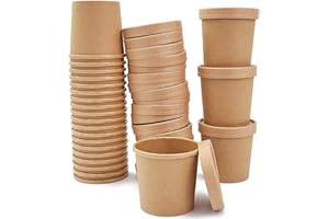 DeinPack 25 Suppenbecher to Go mit Deckel braun 480 ml 16oz I Kompostierbare Becher mit PLA Innenbeschichtung Suppen-Becher to Go Pappe I 25 Bio Einweg-Becher mit Deckel biologisch abbaubar