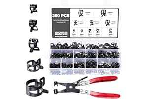 Knpwer 300 Stück Schlauch Federklemme 10 Größen Kraftstoffleitung Schlauchschellen Schlauchschelle Clip Schlauchschellen Verschluss Kraftstoffleitung Schelle 5-18mm,Mit Einer Schlauchklemme Zange