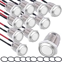 10 Boutons-Poussoirs Momentanés Étanches 12mm Acier Inoxydable - IP67 IK10 Précâblés