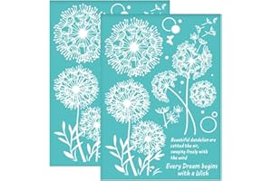 OLYCRAFT 2 Pochoirs Autocollants Motifs Pissenlit Papillon pour Peinture sur Bois DIY T-Shirt Tissu - 14x19.5cm