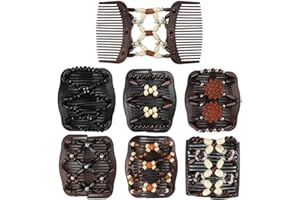 Dadabig 7 Pcs Beaded Hair Combs - Stretchy Double Hair Comb Clips for Women & Girls - 7 Styles