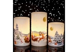 Eldnacele Candele natalizie senza fiamma tremolanti con timer 6H, confezione da 3 candele di cera con Babbo Natale, luci a LED per la decorazione natalizia della casa, alimentate da 2 batterie AA