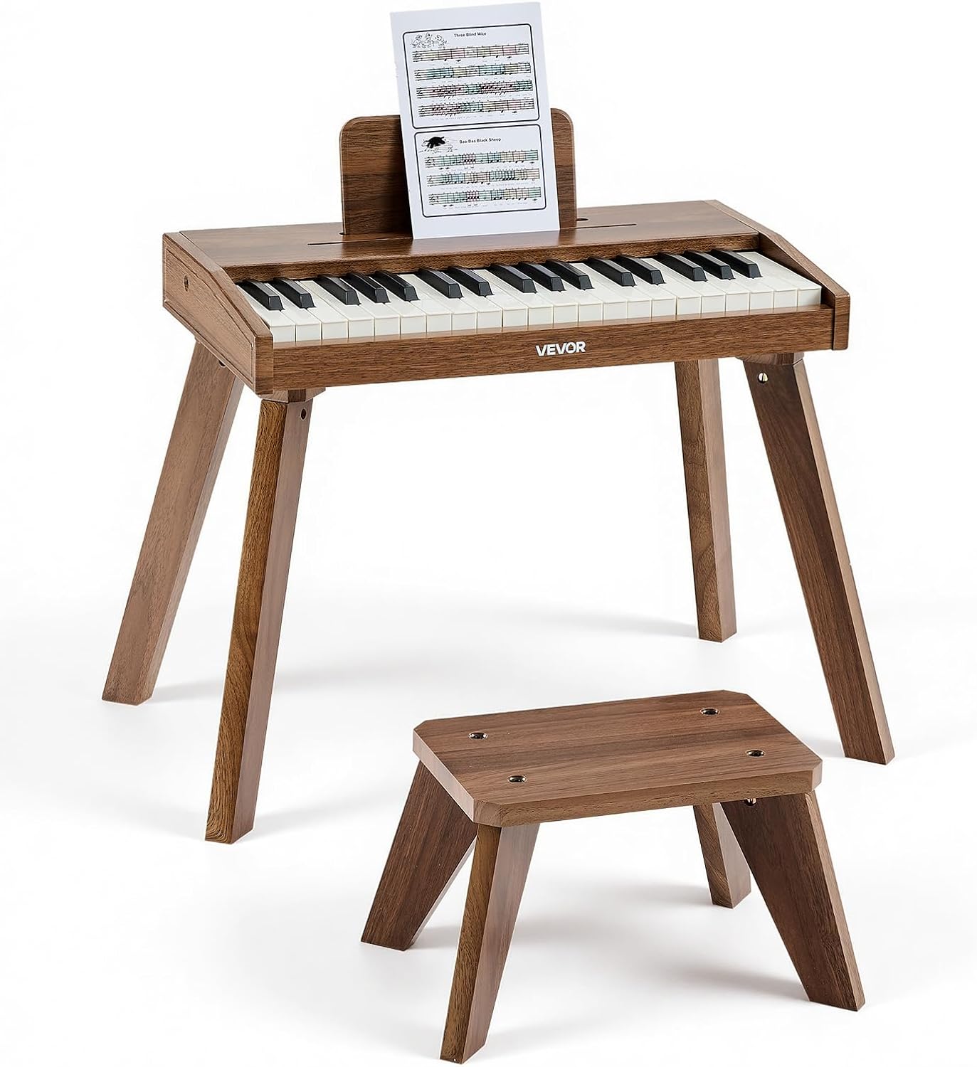 VEVOR Teclado de Piano Infantil 37 Teclas de Madera con Silla, Piano Electrónico para Niños 3-10 Años, Volumen Ajustable, USB-C o Pilas, con Pegatinas de Notas y Hojas de Práctica para Viaje Casa Aula
