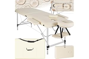 ‎TECTAKE tectake Massageliege 2 Zonen, Massagetisch, Massageliege klappbar, höhenverstellbare Aluminium Massageliege, Portable Massagebank inkl. Zubehör, Alu-Kopfstütze, Armlehne und Tragetasche - beige