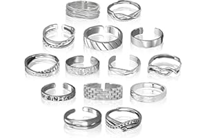 pozuauoa 14PCS Set Mens Rings Silver, Adjustable Opener Silver Rings Men, Simple and Versatile Ring for Men, Vintage Mens Ring for Couple Party Accessories Commemorative Gift