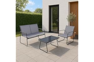 DIRECT FURNITURE DEALS BRONX 4-Piece Patio Set – Grey Outdoor Furniture with 2 Chairs, Loveseat & Table for Porch, Balcony, or Indoor Spaces