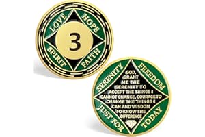 TEIKITIZI 3 Year NA Sobriety Coin, Green NA Medallions Sobriety Chips - Love, Hope, Spirit, Faith Addiction Recovery Coins Sober Tokens for Narcotics Anonymous Recovery Sober Gifts