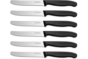 targzier Set coltelli da cucina,set di coltelli da cucina seghettati per pomodori da 6 pezzi,coltelli da tavola in acciaio inox,Set di coltelli da bistecca affilati,Lavabile in lavastoviglie,Nero