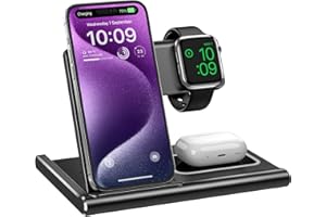 EXW Station de Charge, Chargeur à Induction 3 en 1 Chargeur sans Fil Compatible avec iPhone 16/15/14/13/12 Série, Apple Watch 10/9/8/7/6/SE/5/4/3, AirPods 2/3/4/Pro-Noir