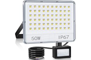 ANNIFUNLY Foco LED con Sensor de Movimiento 50W, Focos LED Exterior Blanco Frío 7000K,IP67 Impermeable 5000LM Proyector Led Exterior Iluminación de Seguridad,luz Exterior para Jardín, Patio,Garaje,Terraza
