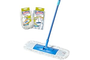 Spontex Fiocco Microfibre Extra Flat| versatile mop in microfibra per pavimenti bagnati e asciutti | Lunghezza regolabile (80-140 cm) | Pulisce pavimenti in laminato, legno e piastrelle | 2 x ricambi