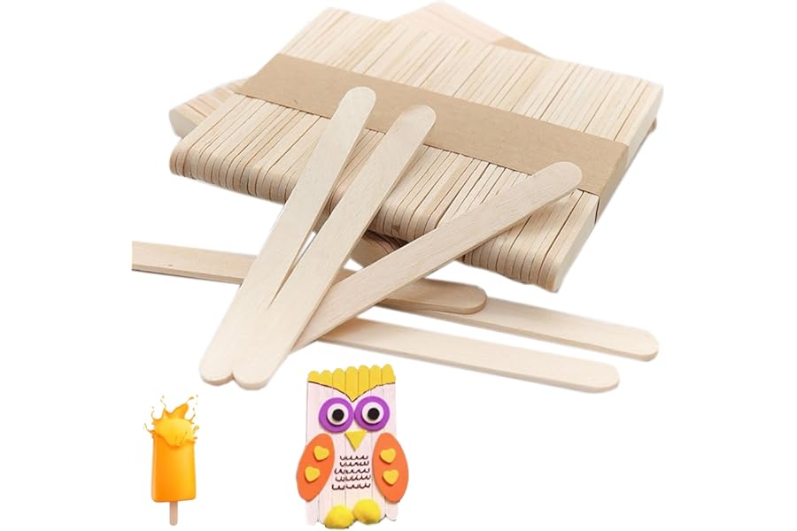 200 Pcs Wooden Sticks for Ice Cream Tongue Depressors Lollies Wax DIY Art Lollipop Wood Craf (9.3 x 1 CM-O)