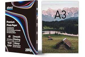 akaca Papier photo brillant Premium Glossy Photo Paper, A3 (420 x 297 mm), 20 feuilles, 200 g, pour toutes les imprimantes à jet d'encre