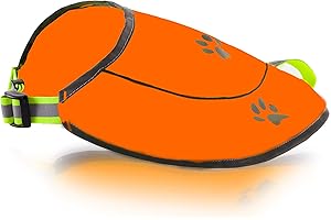 FUNTONE COLORS Sécurité Chasse Chien Gilet Réflecteur Haute Viz Veste- Imperméable Jaune ou Orange, Une Meilleure Visibilité Jour Et Nuit,Confortable Réglable Connecteur La Taille Elastiques Sangles Taille XS-XXL