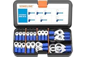 Kit de terminales de cable conector a tope conector de terminales de cable de anillo aislado conector crimpado terminales de conexión conector de 1,5-2,5 mm² de cable de anillo SOMELINE 60 piezas