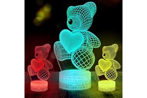 LOMUG Lampka nocna LED z motywem misia 3D, prezent dla matki, prezent na Dzień Matki, lampka nocna LED z 16 zmieniającymi się kolorami i pilotem zdalnego sterowania, dekoracyjny prezent dla dzieci,