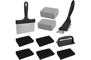 Lam-lord 10pcs Set Griddle Cleaning Kit for Black Stone, Heavy Duty Grill Cleaner Kit with Grill Stone, Griddle Scraper,Griddle Brush with Stainless Steel Handle(black+silver)