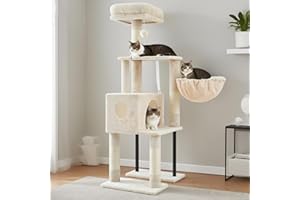 Heybly Arbre À Chat, 125 Cm Petit Arbre avec Niche, Plateforme Douce, Griffoir en Sisal, Panier Et Structure en Acier Robuste, Beige HCT200SM-