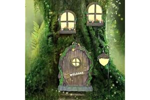 Angelkiss 7 Stück Feentür Harzmaterial Wichteltür Outdoor Im Dunkeln Leuchten Feengarten Tür Retro und Mystische Elfentür Fenster Lampe Baumtür für Gärten Bäume Innendekoration.