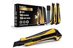 FixedNow 3 x Cutter Knife Set 18 mm Extra Sharp Including 16 x Replacement Blades Made of Japanese Carbon Steel I Professional Universal Cutter Knife I Wallpaper Knife Carpet Knife Utility Knife