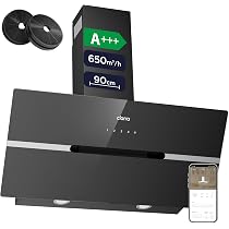 Hotte Aspirante Inclinée CIARRA 60cm - A+++, 650m³/h, Wi-Fi, Verre Noir, Boost, Commande Tactile