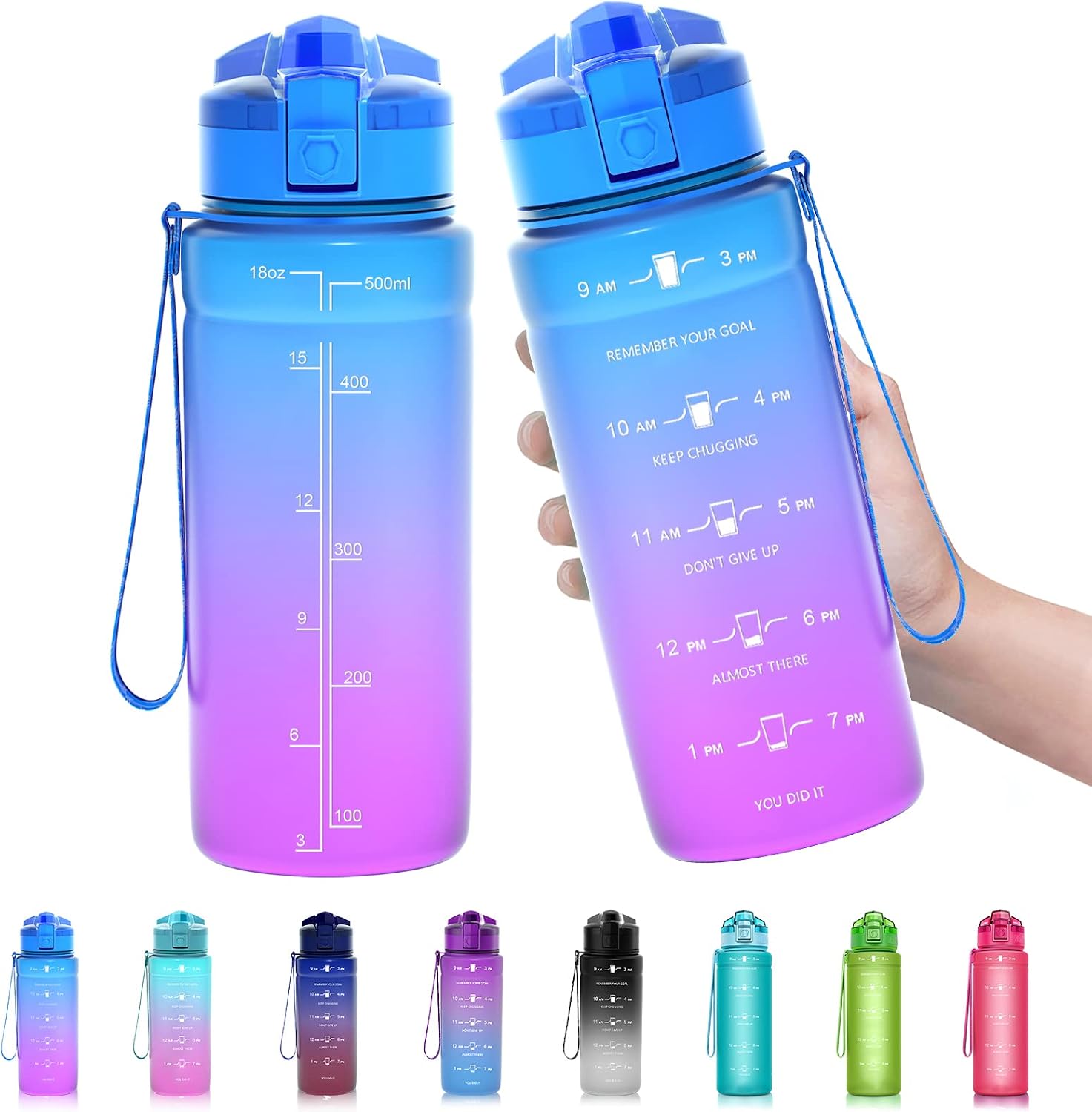 ZOUNICH Botella Agua Deporte, Botella Agua Niños sin BPA Reutilizable Plástico Tritan - 500 ml / 700 ml / 1 l, Cantimploras para Te con Filtro, para Infantil, Gimnasio, Bicicleta