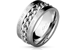 Tata Gisèle© - Anello da uomo in acciaio inossidabile argentato, catena e scritta in lingua inglese Biblica, larghezza 10 mm