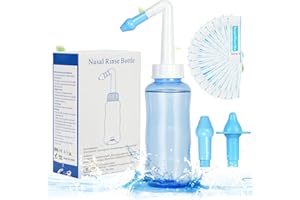 URAQT Neti Pot, zestaw do płukania nosa Płyn do płukania nosa, butelka do płukania zatok 300 ml z 40 saszetkami soli do płukania nosa, płukanka ciśnieniowa do irygacji nosa dla dorosłych i dzieci Bez BPA