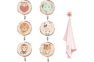 EnixwH 6 Pezzi Ganci Autoadesivi per Bambini, Ganci Autoadesivi, Gancio per Bambini in Legno, Ganci Creativi Autoadesivi, Gancio Autoadesivo Simpatico per Asciugamani Ombrelli Cappelli